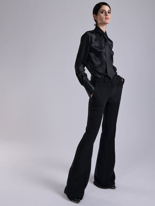 Black crepe bootleg trousers