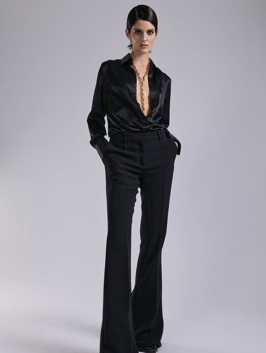 Black crepe bootleg trousers