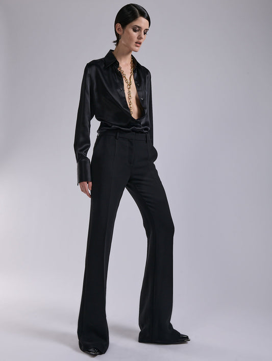 Black crepe bootleg trousers