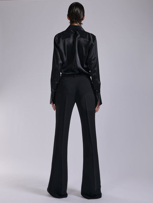 Black crepe bootleg trousers