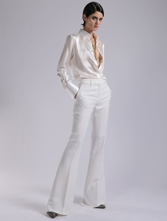 Ivory crepe bootleg trousers
