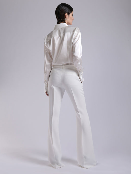 Ivory crepe bootleg trousers