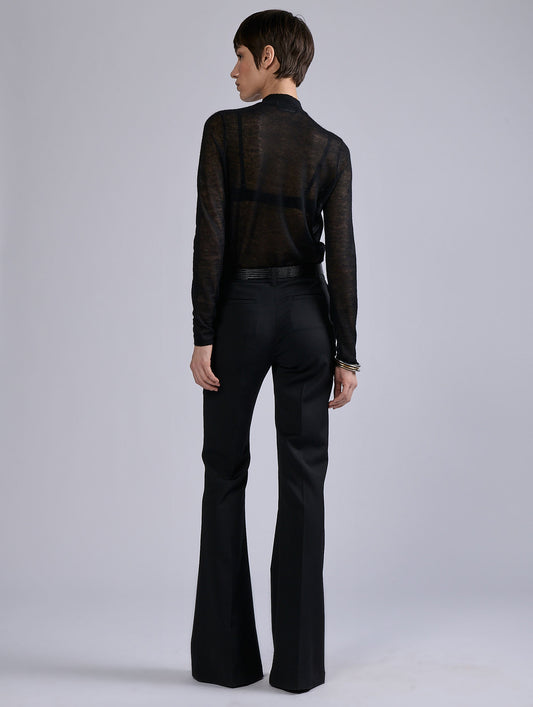 Black stretch wool gabardine bootcut trousers