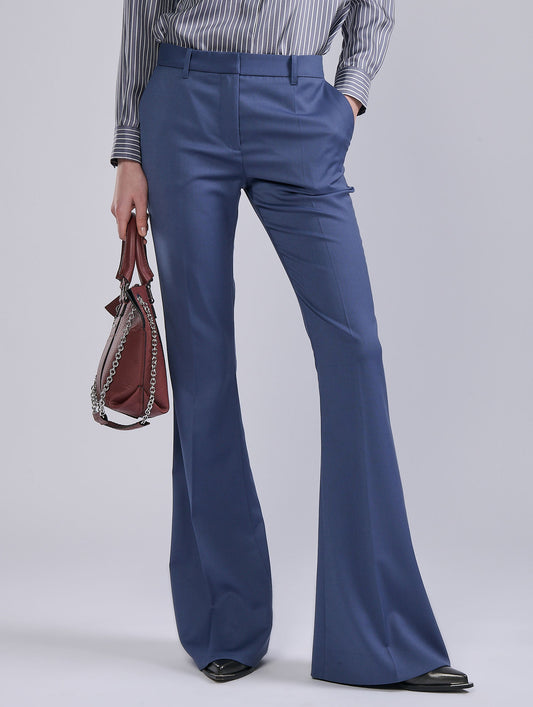 Blue stretch wool gabardine bootcut trousers