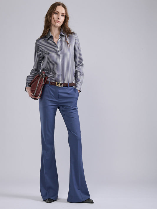 Blue stretch wool gabardine bootcut trousers