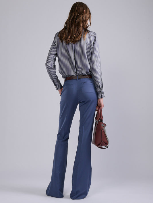Blue stretch wool gabardine bootcut trousers