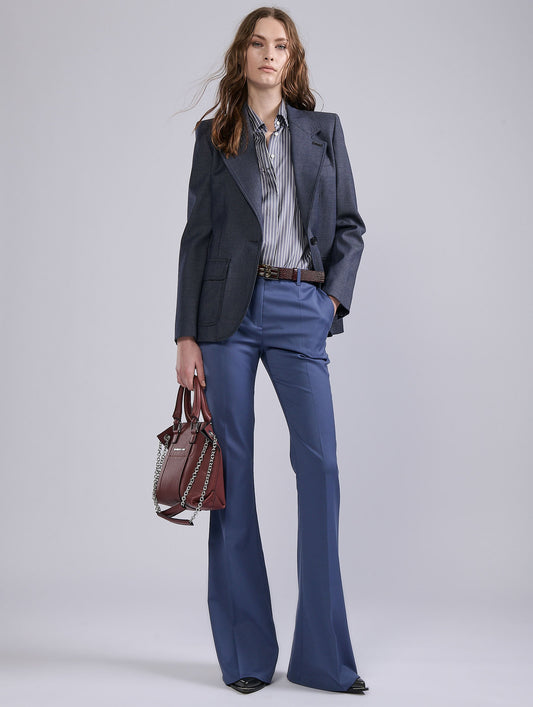Blue stretch wool gabardine bootcut trousers
