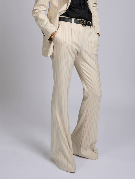 Beige and copper tennis stripe bootleg trousers