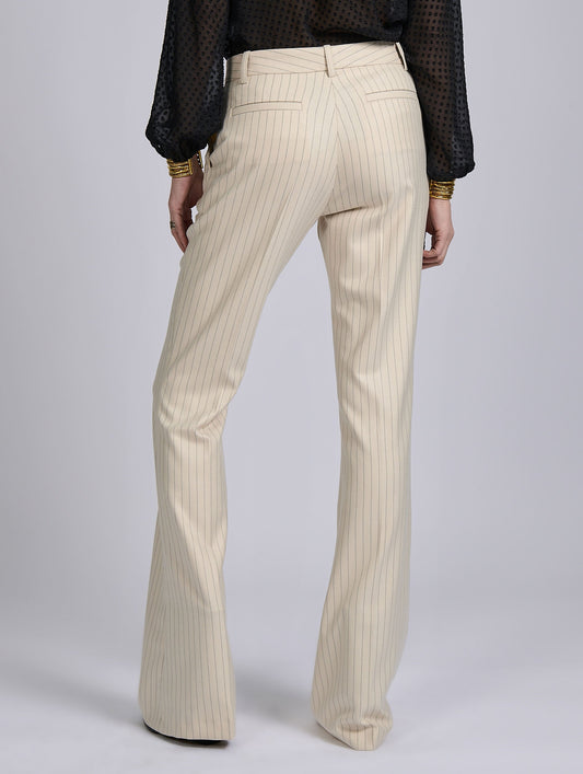 Beige and copper tennis stripe bootleg trousers
