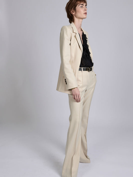 Beige and copper tennis stripe bootleg trousers
