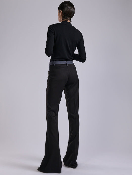 Denim-effect stretch twill bootleg trousers