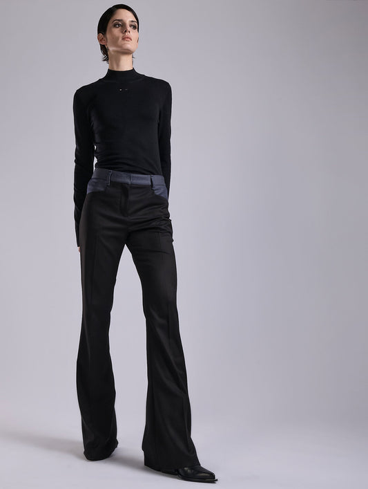 Denim-effect stretch twill bootleg trousers