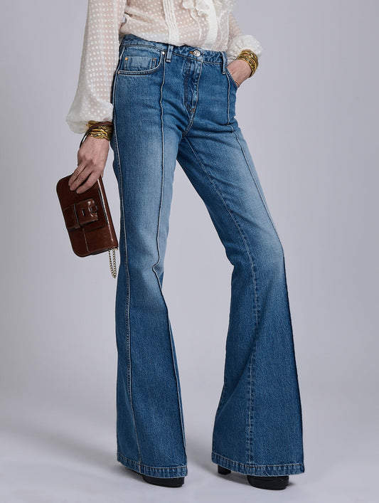 Blue denim bootcut jeans