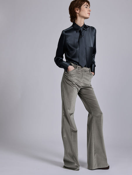 aere smooth velours pants グレー Women Ready-to-wear| Grey velvet flare trousers | Barbara Bui