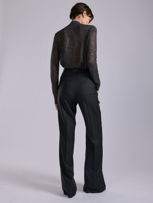 Grey wide-leg wool and cashmere twill trousers