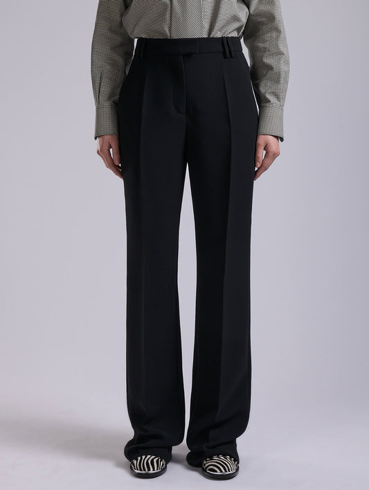 Black wide-leg crepe trousers
