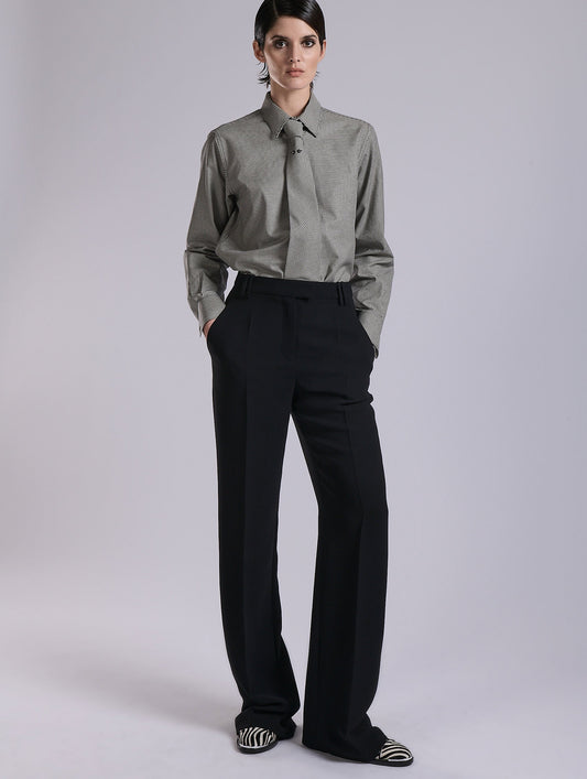 Black wide-leg crepe trousers
