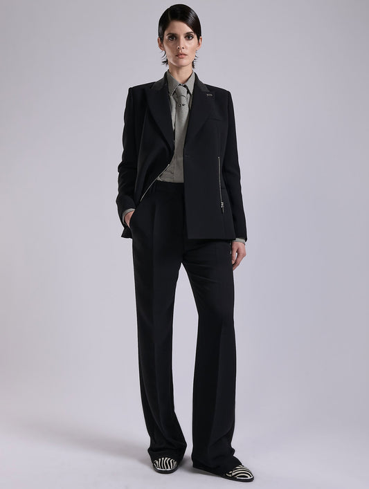 Black wide-leg crepe trousers