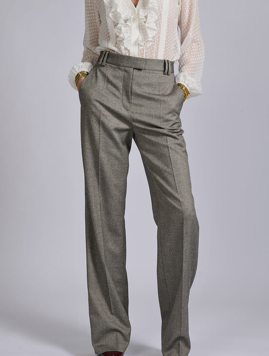 Grey micro herringbone high-waisted trousers