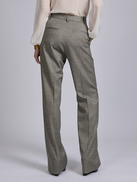 Grey micro herringbone high-waisted trousers