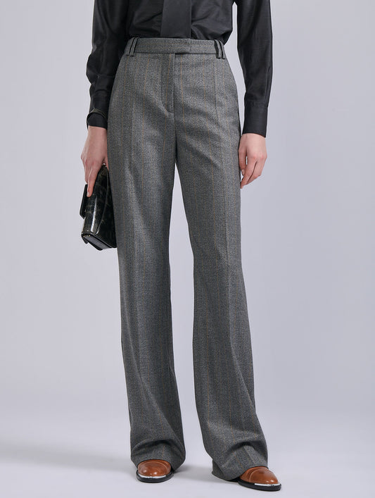 Grey wide-leg trousers with jacquard stripes