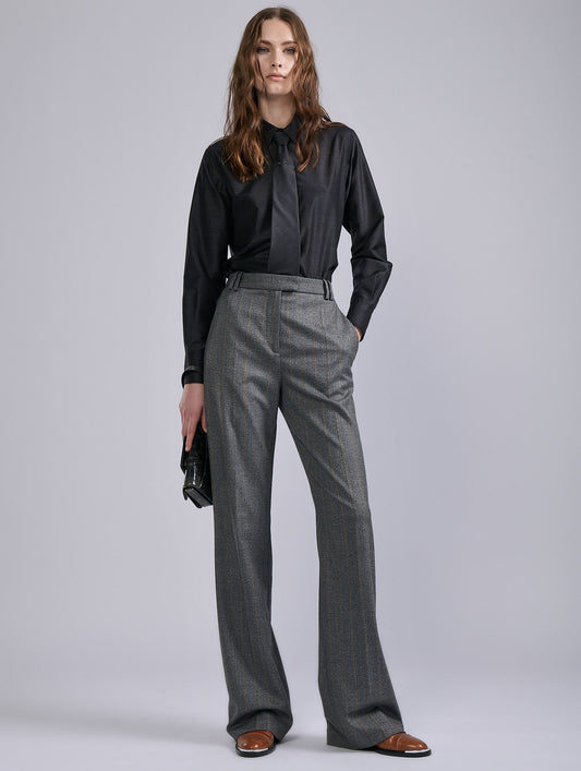 Grey wide-leg trousers with jacquard stripes