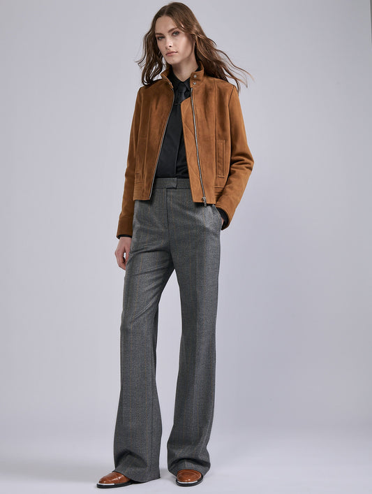 Grey wide-leg trousers with jacquard stripes
