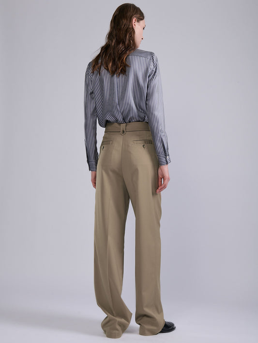 Camel stretch wool gabardine high-waist trousers
