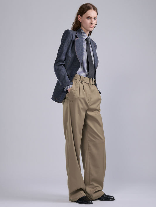 Camel stretch wool gabardine high-waist trousers