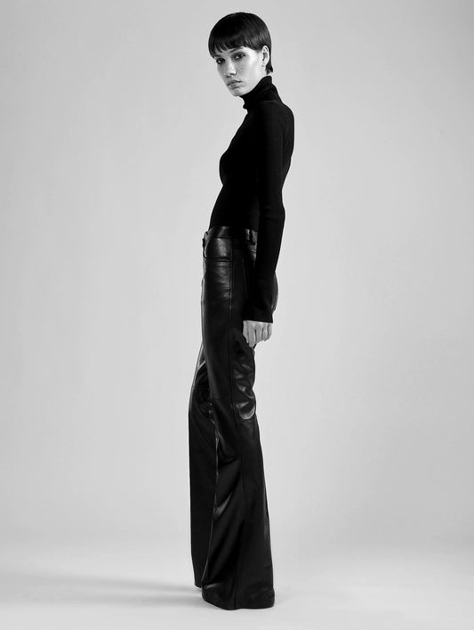Black plongé leather flare trousers