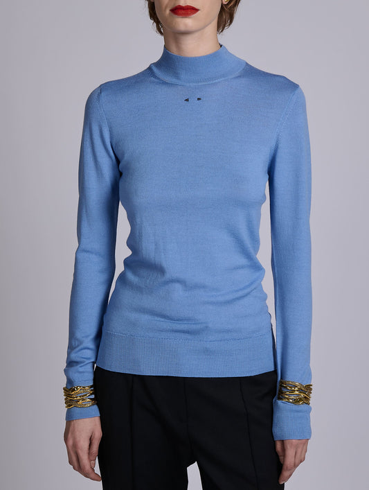 Blue merino wool high-neck sweater