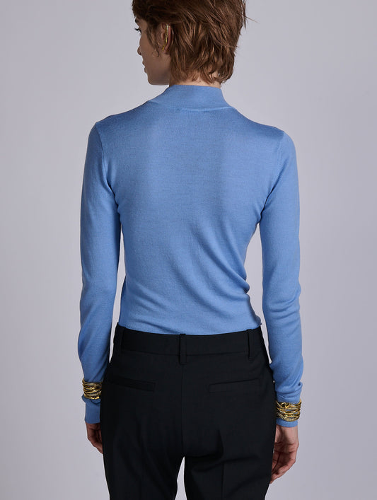 Blue merino wool high-neck sweater
