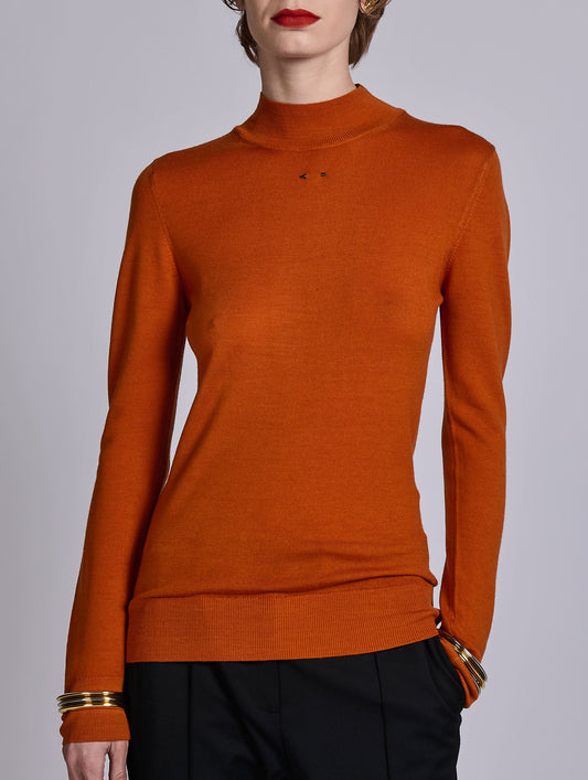 Orange merino wool high-neck sweater