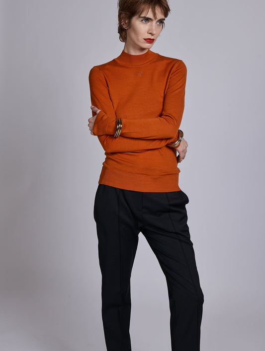 Orange merino wool high-neck sweater