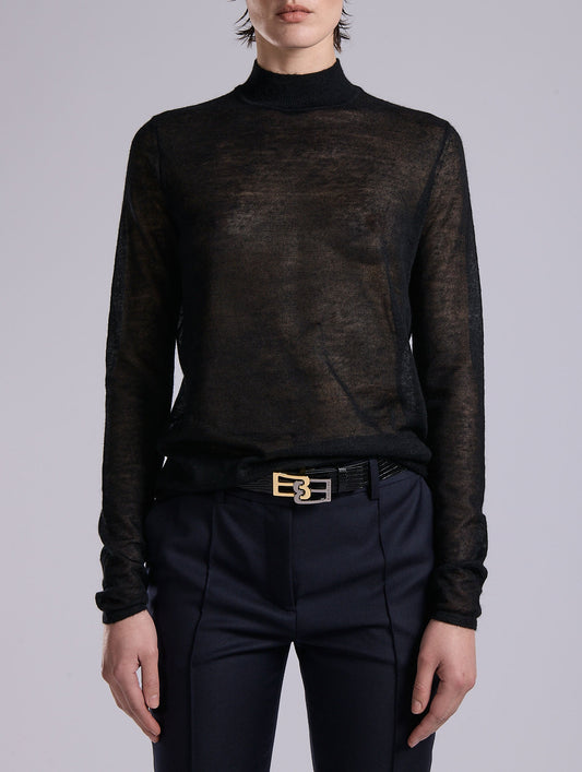 Black cashmere-touch voile knit high-neck sweater