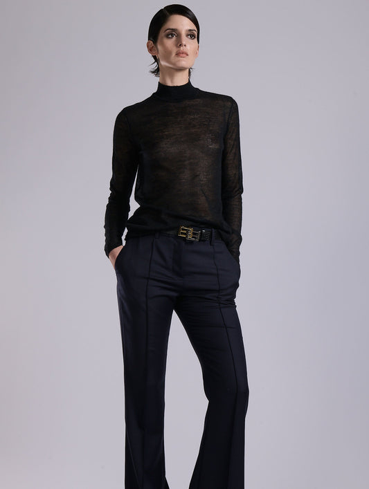 Black cashmere-touch voile knit high-neck sweater