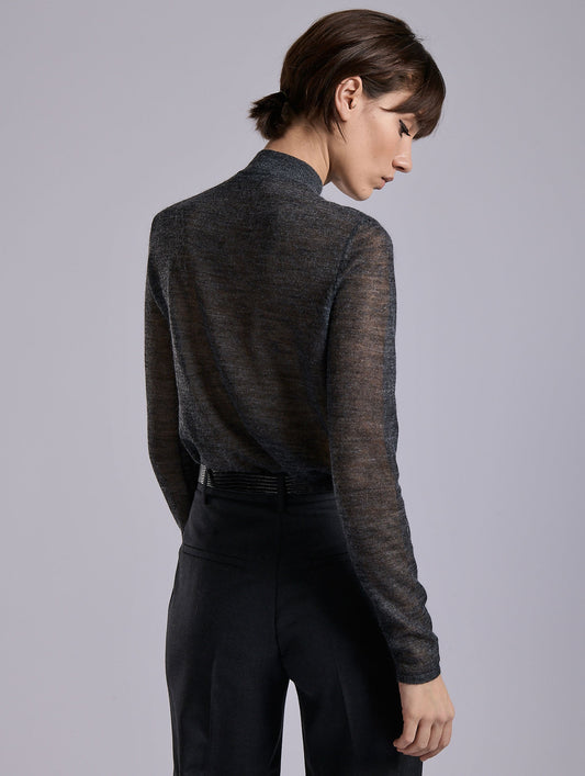 Grey voile knit high-neck sweater