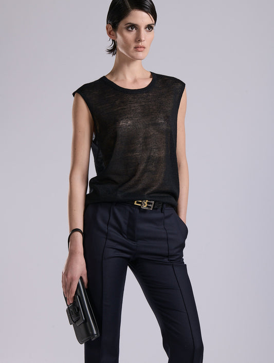 Black voile knit sleeveless sweater
