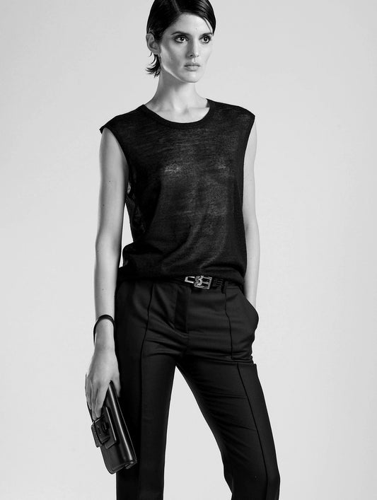 Black voile knit sleeveless sweater