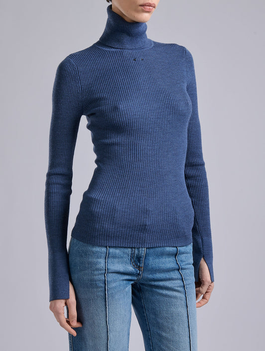 Blue merino wool turtleneck sweater