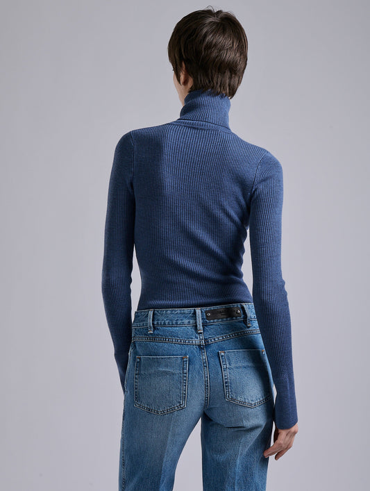 Blue merino wool turtleneck sweater