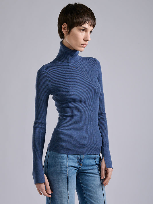 Blue merino wool turtleneck sweater