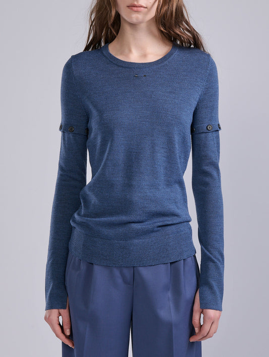 Blue merino wool crew-neck sweater
