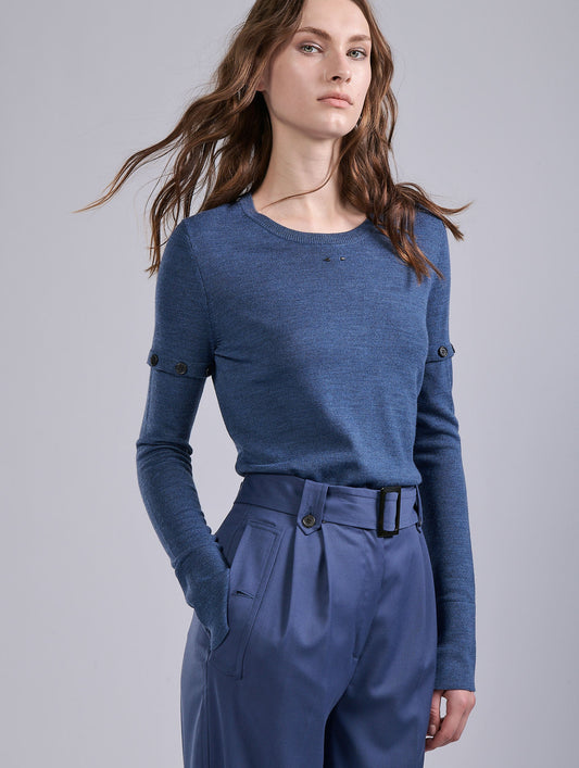 Blue merino wool crew-neck sweater