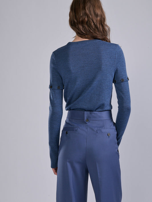 Blue merino wool crew-neck sweater