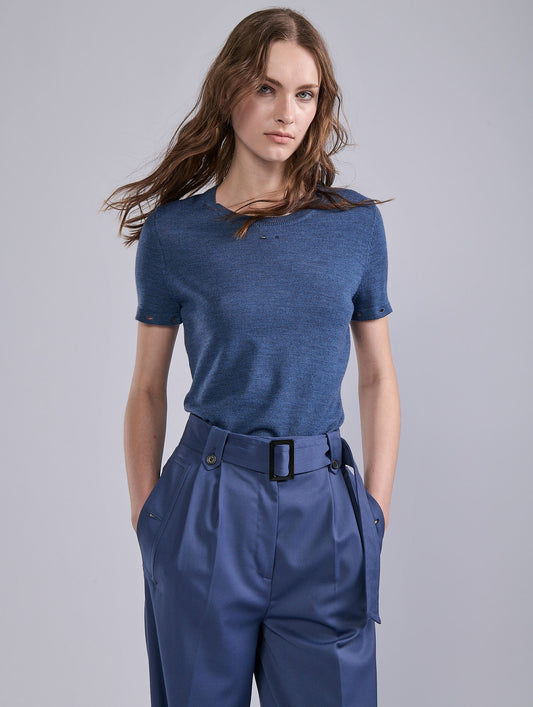 Blue merino wool crew-neck sweater