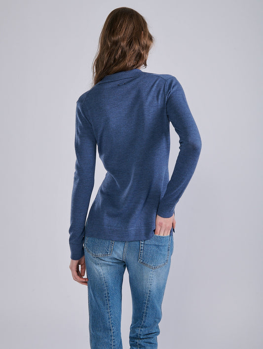 Blue merino wool knit safari sweater