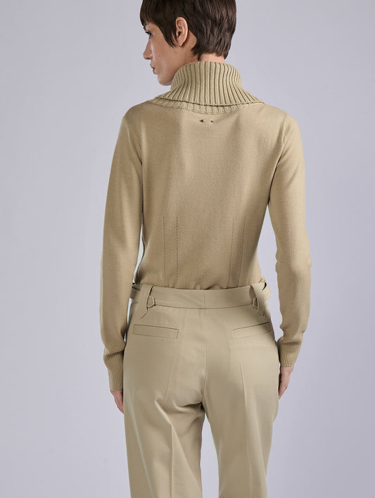 Sand merino wool button-neck sweater