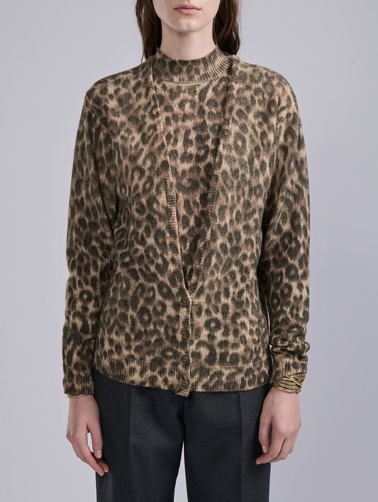 Leopard-print knit cardigan