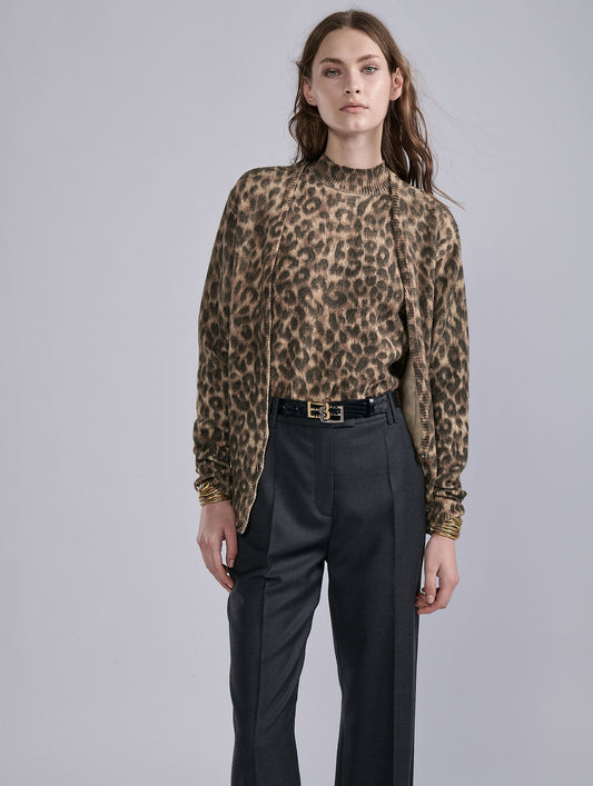 Leopard-print knit cardigan